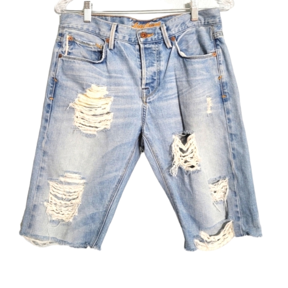 Lucky Legend men's blue Jean Shorts | factory distressed & frayed